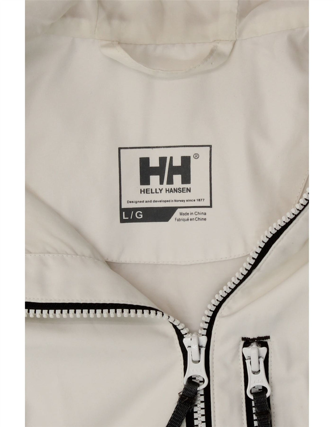 Damski płaszcz przeciwdeszczowy z kapturem Helly Hansen UK 16, duży, biały