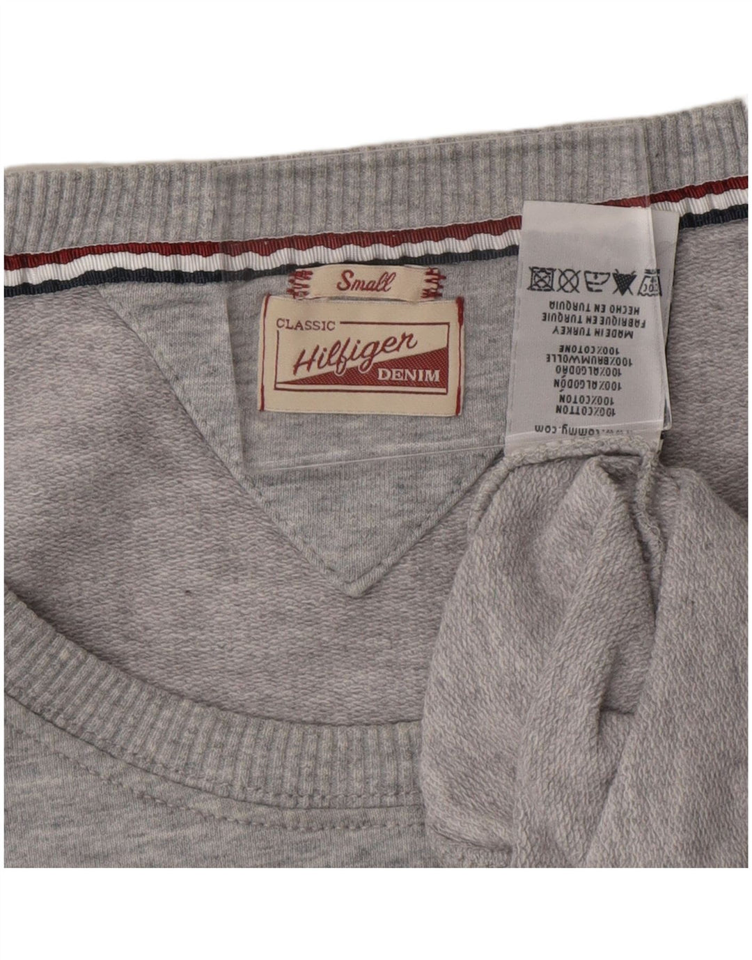 Damski klasyczny sweter damski TOMMY HILFIGER UK 10, mały, szary, bawełniany