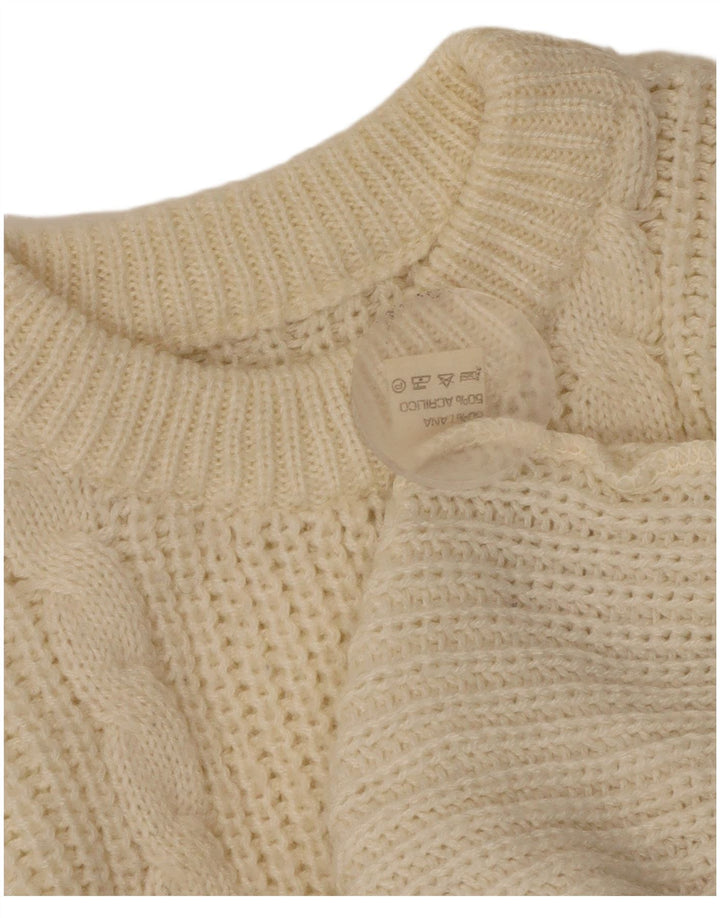 Sweter damski w stylu vintage z okrągłym dekoltem UK 16, duży, z białej wełny