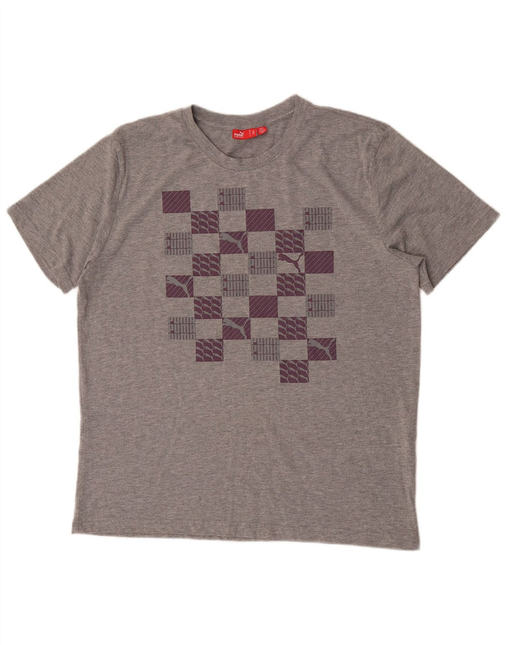 Męski T-shirt Puma z grafiką, duży, szary, z bawełny w plamki