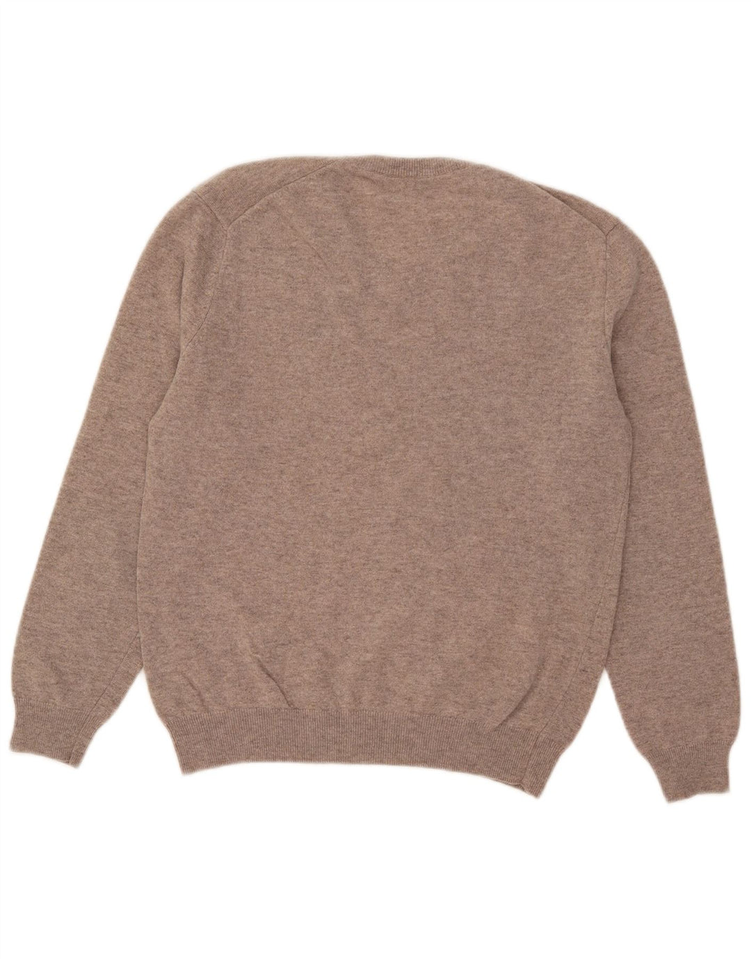Męski sweter z dekoltem w kształcie litery V, Benetton, mały, beżowy, wełniany