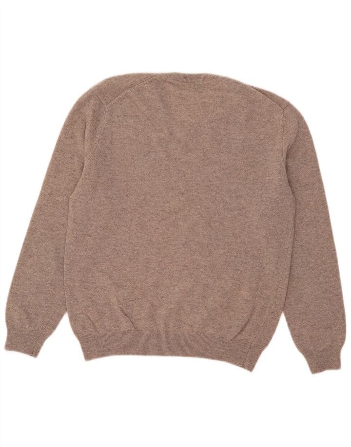 Męski sweter z dekoltem w kształcie litery V, Benetton, mały, beżowy, wełniany