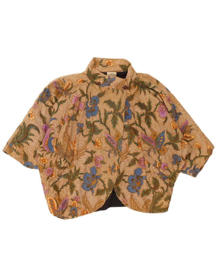 VINTAGE Damskie bolerko z krótkim rękawem UK 20 2XL Brązowa bawełniana w kwiaty