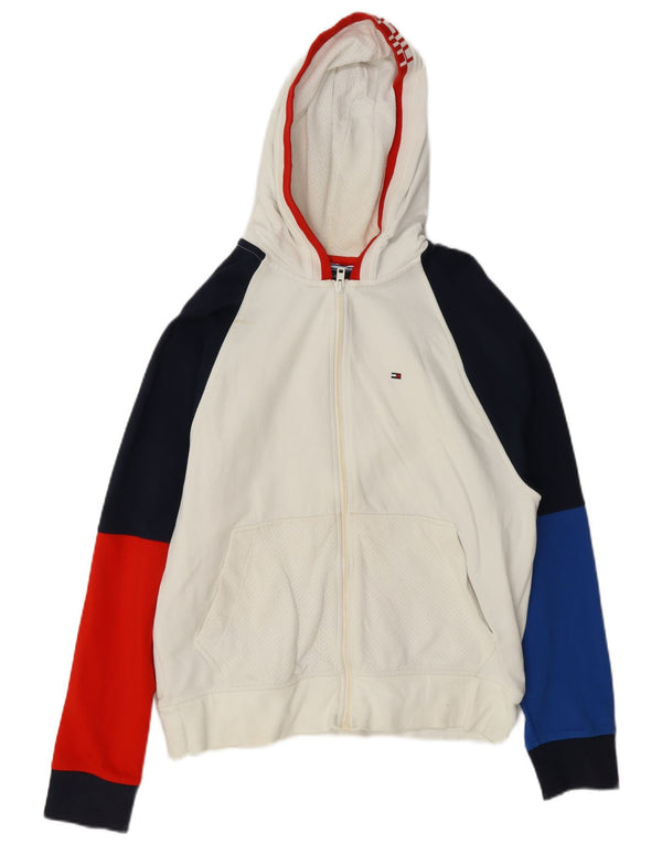 Męski sweter z kapturem i zamkiem błyskawicznym Tommy Hilfiger, mały, biały, z blokami kolorów