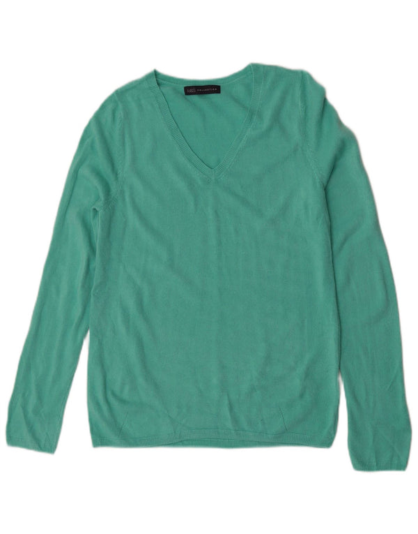 Marks & Spencer Damski sweter z dekoltem w kształcie litery V, UK 10, mały, turkusowy, akrylowy