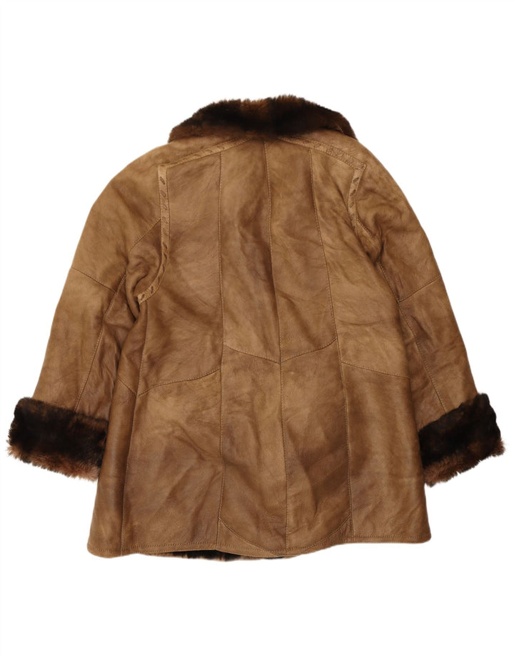 Vintage damski płaszcz z owczej skóry EU 40 Średni brązowy Shearling