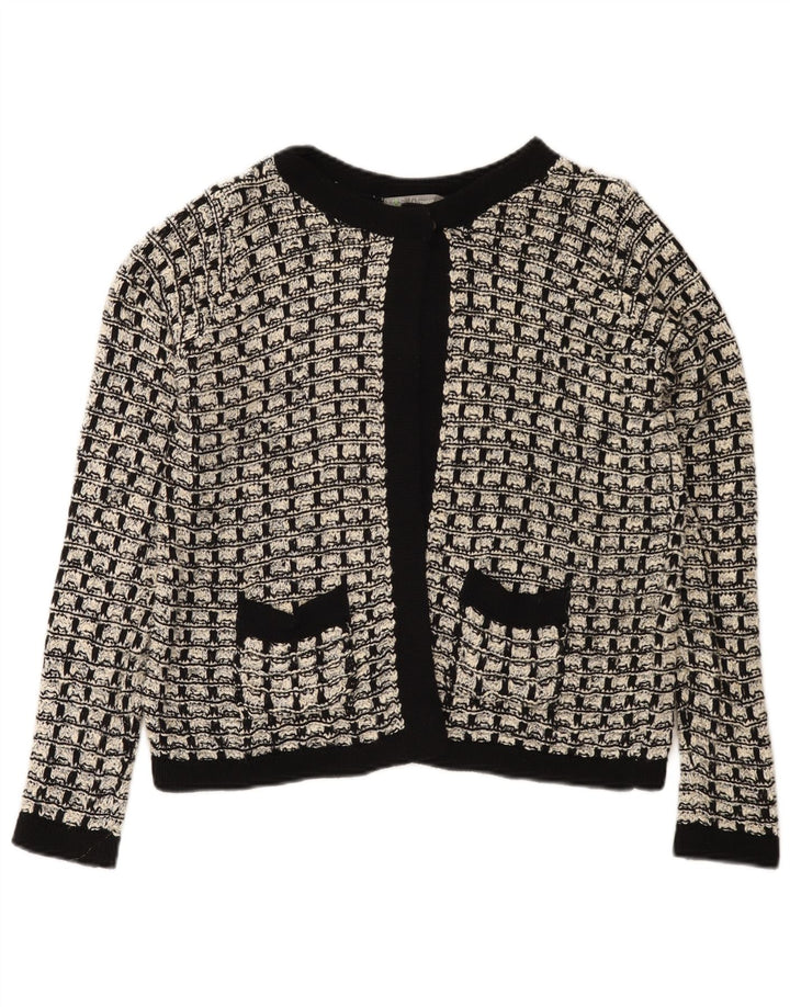 Marks & Spencer Damski sweter rozpinany UK 12, średni czarny, bawełniany w kratkę