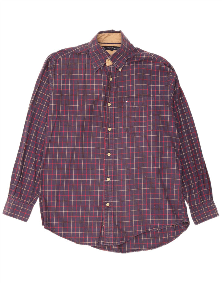 Męska koszula flanelowa Tommy Hilfiger w małą granatową kratkę, bawełniana