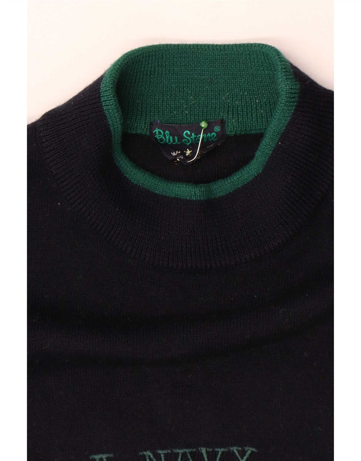 Vintage męski sweter z golfem, duży, granatowy