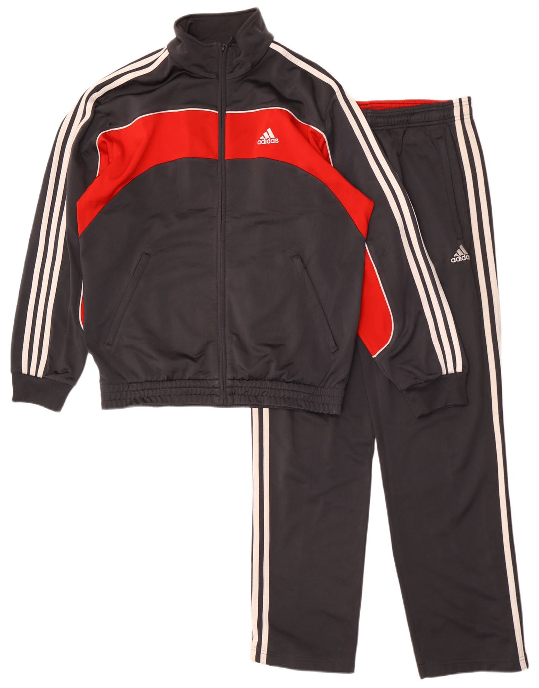 Adidas Męski pełny dres UK 36/38 Mały szary poliester z blokami kolorów