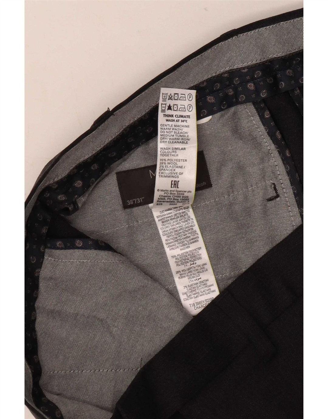 Marks & Spencer Męskie proste spodnie garniturowe W38 L31 Szary poliester