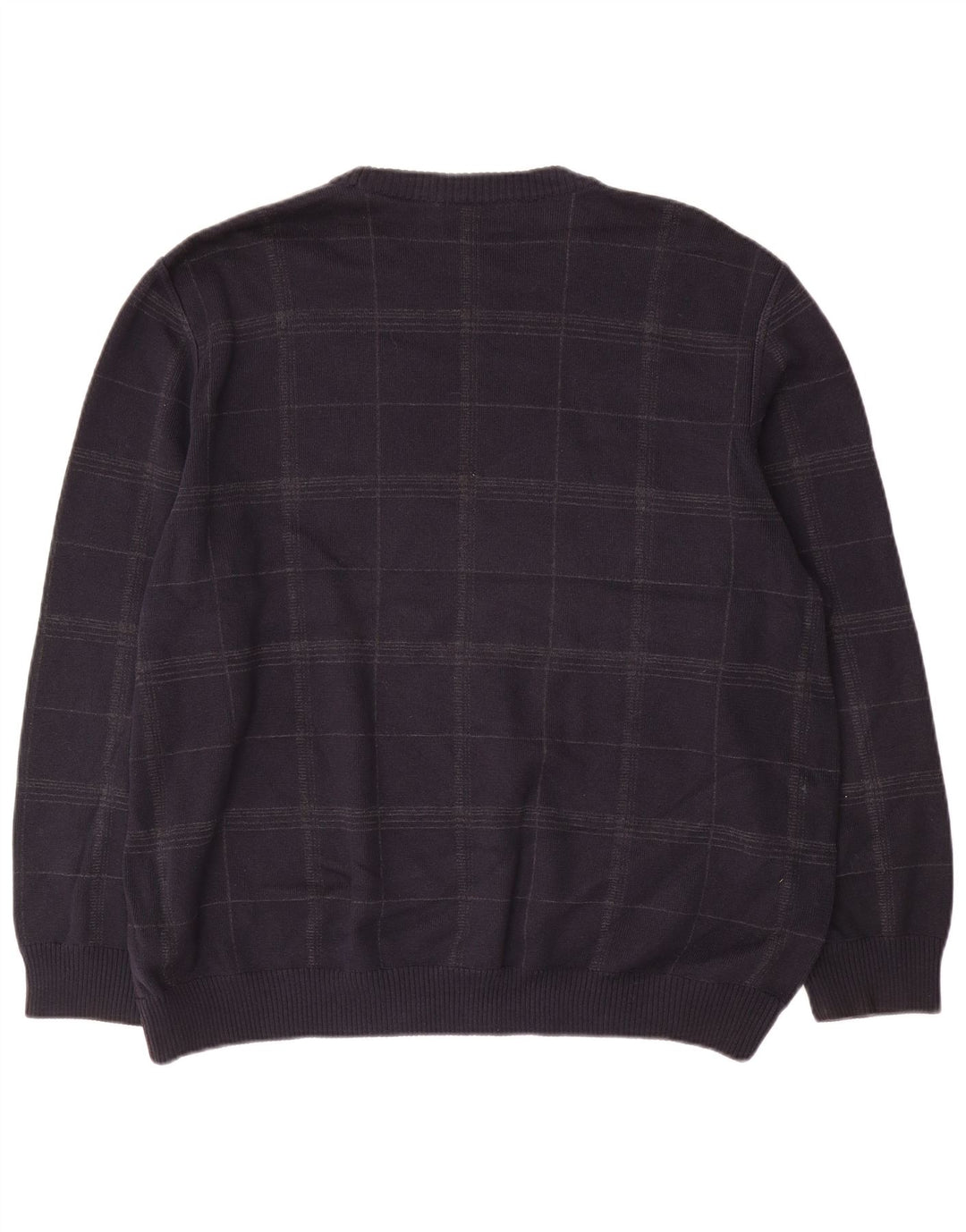 Marks & Spencer Męski sweter z okrągłym dekoltem XL, granatowy, bawełniany w kratkę