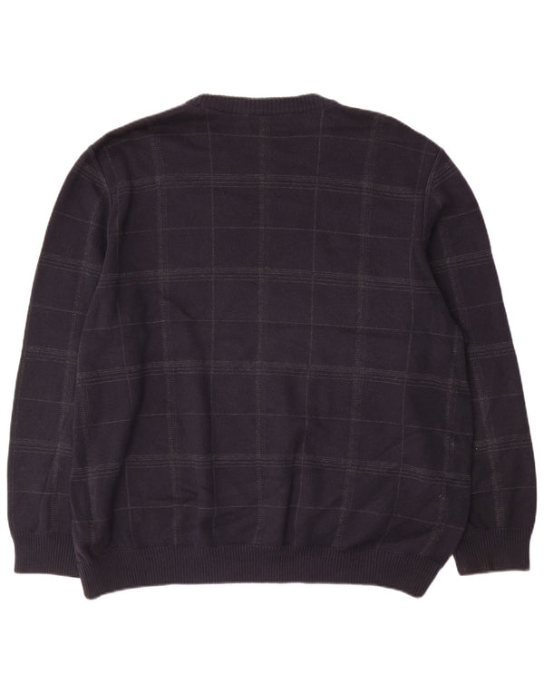 Marks & Spencer Męski sweter z okrągłym dekoltem XL, granatowy, bawełniany w kratkę