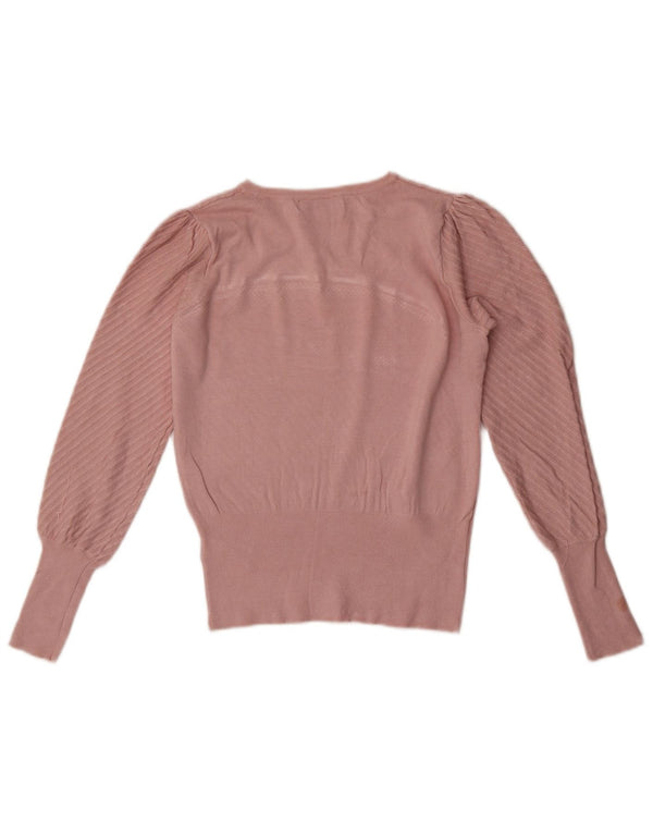 Marks & Spencer Damski sweter z dekoltem w łódkę, UK 10, w małe różowe paski