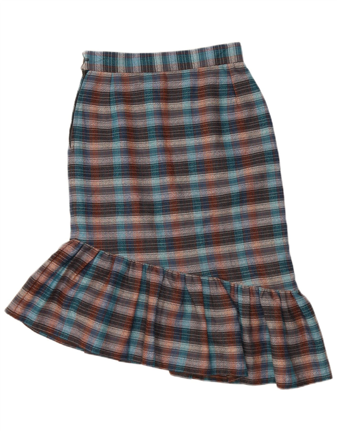 VINTAGE damska asymetryczna spódnica trąbkowa W26 mała wielobarwna kratka