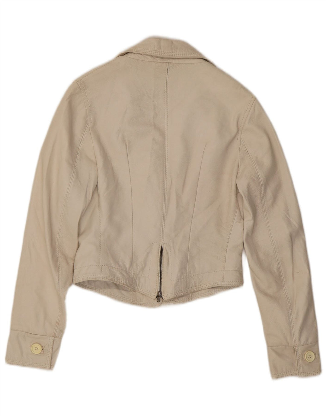 NADINE Damska skórzana marynarka zapinana na 3 guziki UK 10 Mała biała skóra