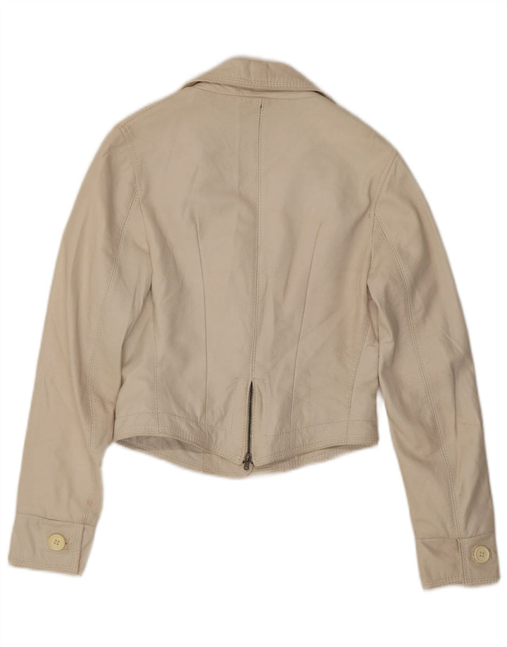 NADINE Damska skórzana marynarka zapinana na 3 guziki UK 10 Mała biała skóra