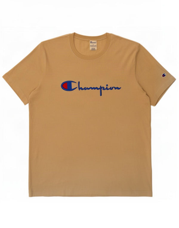 Champion Mens Graphic T-Shirt Top Large Beige Cotton