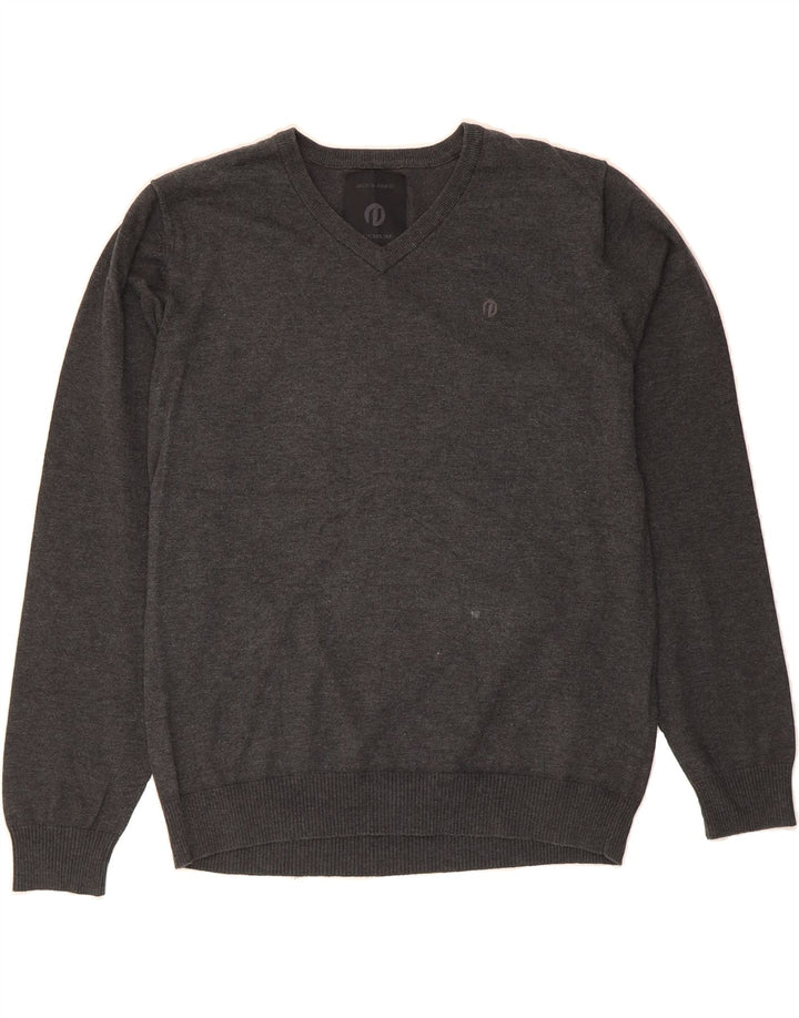 JACK & JONES Mens Premium V-Neck Jumper Sweater Large Grey Acrylic Vintage Jack & Jones and Second-Hand Jack & Jones from Messina Hembry 
