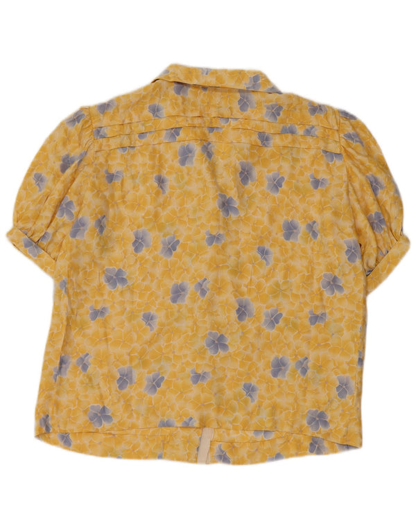 Bluzka damska z krótkim rękawem w stylu vintage, UK 14, średni żółty kwiatowy