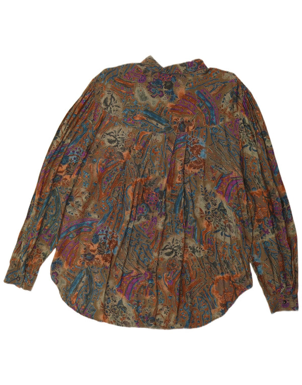 Vintage damska, długa, oversize'owa bluzka koszulowa UK 14, średnia, zielona paisley