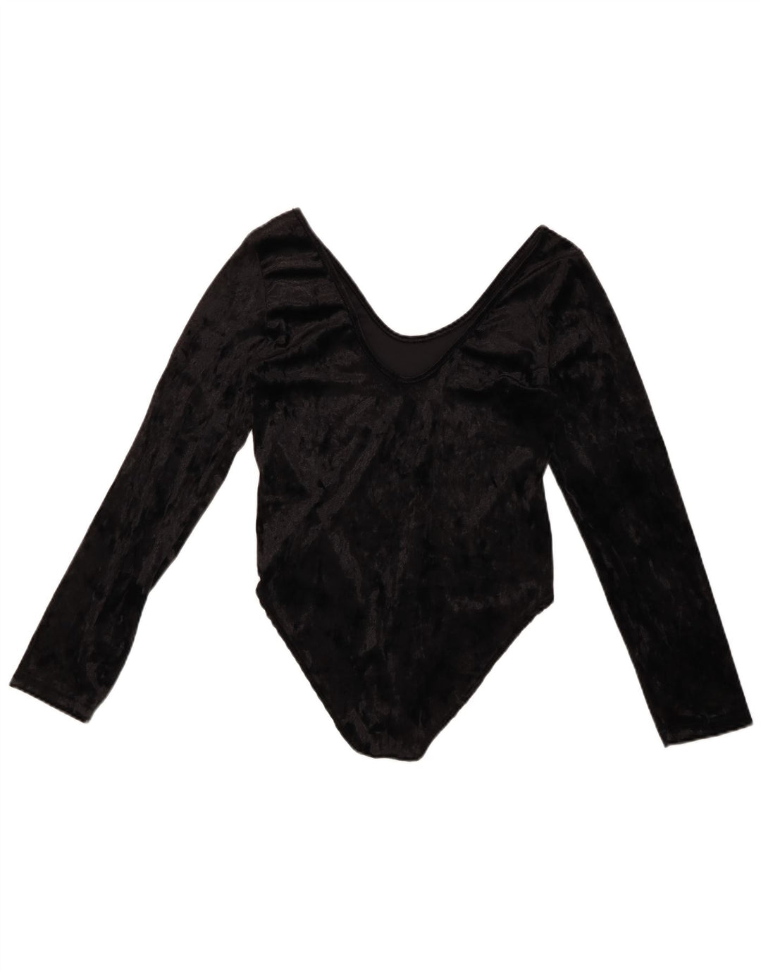 VINTAGE Damskie welurowe body z długim rękawem UK 10, małe, czarne, poliestrowe
