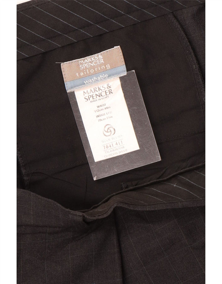 Marks & Spencer Męskie proste spodnie garniturowe W44 L31 Szary poliester w kratę