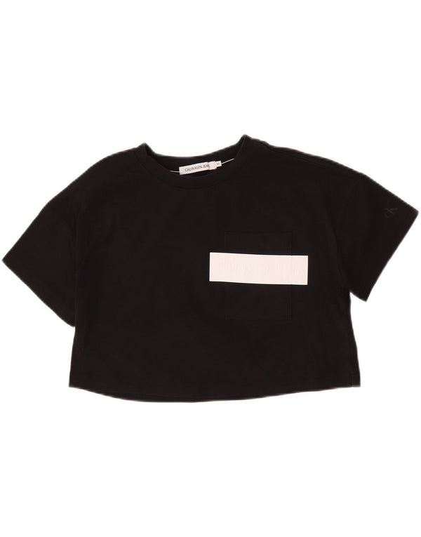 Damska koszulka oversize Calvin Klein Jeans Crop Top UK 6 XS, czarna bawełna