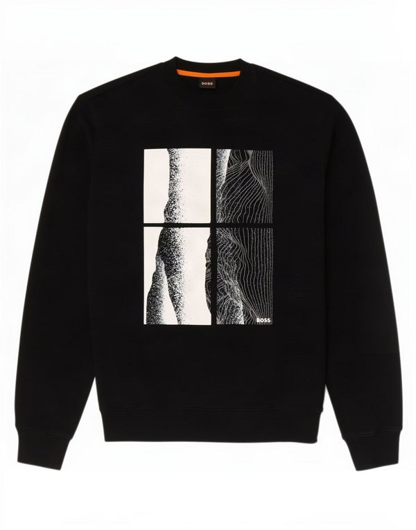 Męska bluza z grafiką Hugo Boss, średnia czarna bawełniana