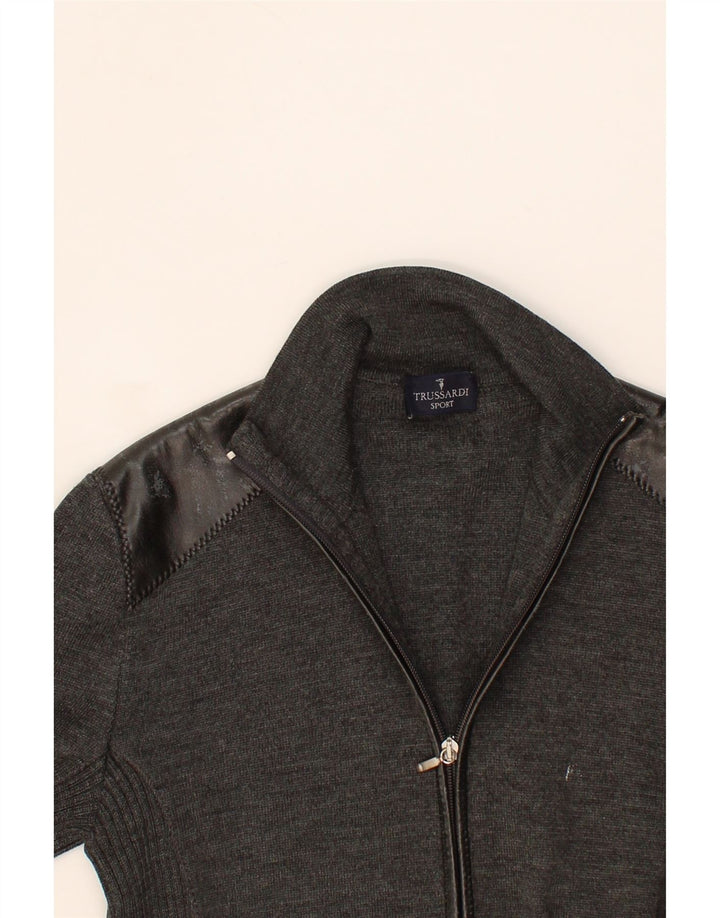 TRUSSARDI Womens Cardigan Sweater UK 12 Medium Grey Wool Vintage Trussardi and Second-Hand Trussardi from Messina Hembry 