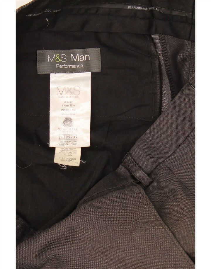 Marks & Spencer Męskie proste spodnie garniturowe W32 L33 Szara wełna