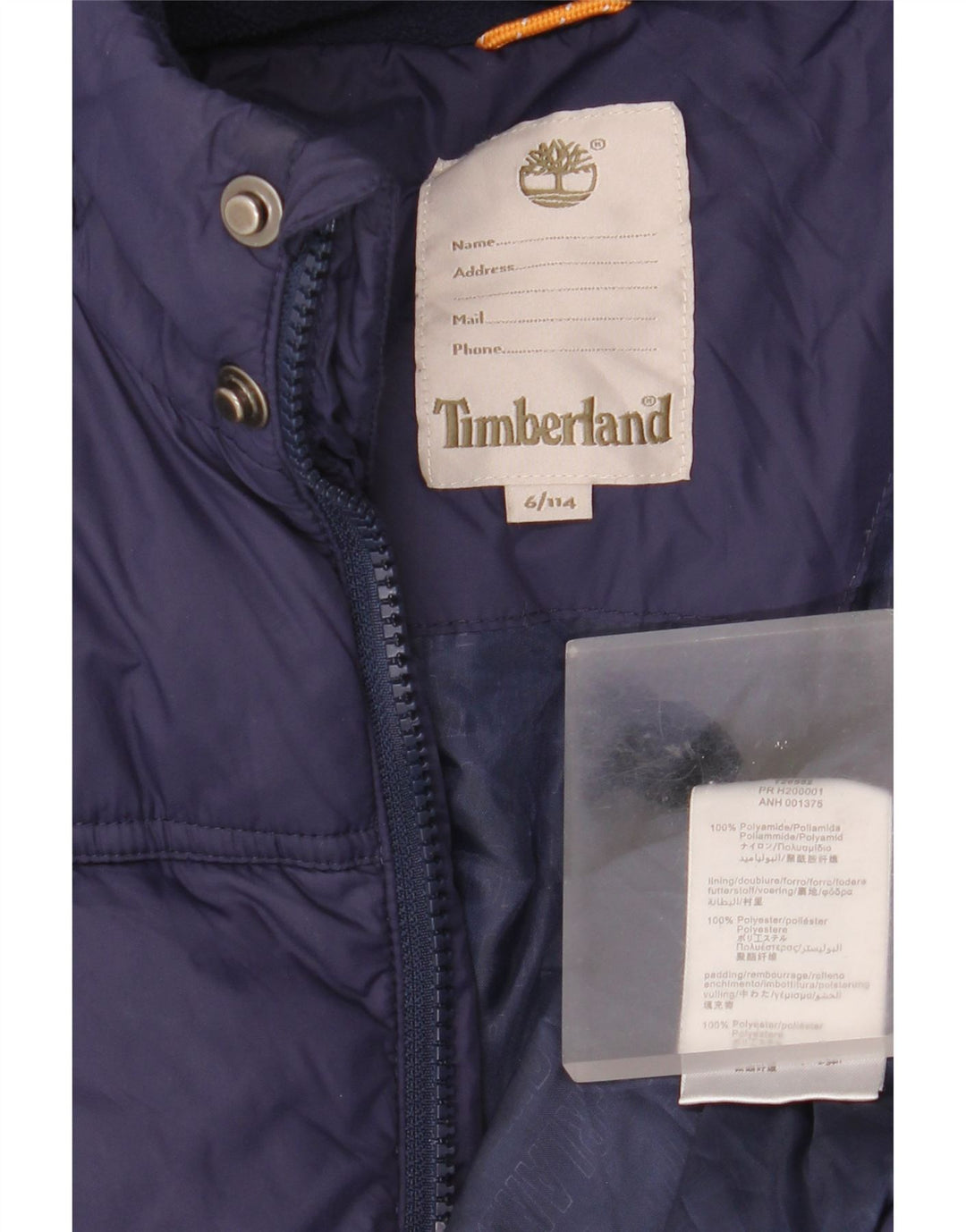 Timberland Chłopięca wyściełana kurtka z kapturem, 5-6 lat, granatowa, poliamid