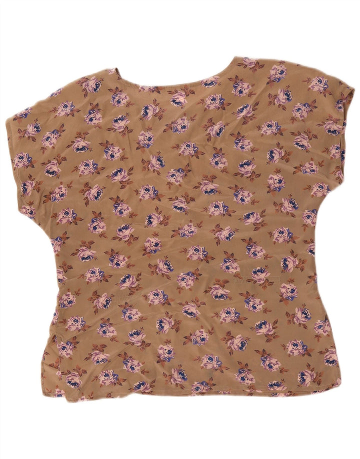Bluzka damska Vintage Top UK 16, duża, brązowa w kwiaty
