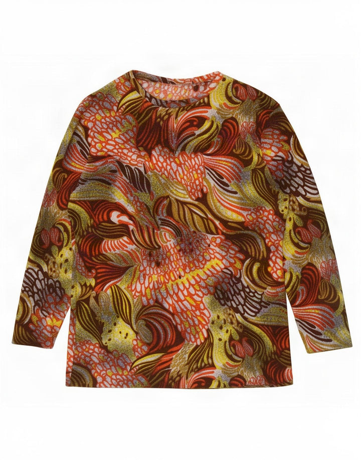 Vintage damski top w abstrakcyjny wzór z długim rękawem, UK 14, średni, wielobarwny