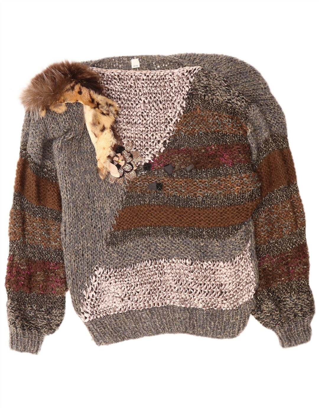 Damski sweter VINTAGE z dekoltem w łódkę EU 40/42 Średni szary, blok kolorów