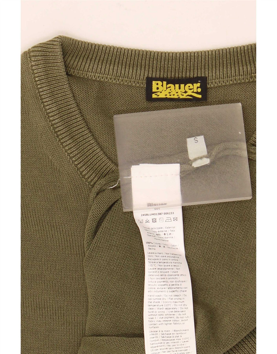 Męski sweter z okrągłym dekoltem Blauer, mały, zielony, bawełniany