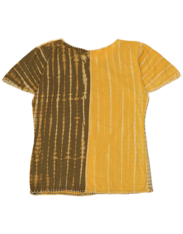 Vintage Womens Graphic T-Shirt Top UK 14 Medium Yellow Tie Dye Cotton