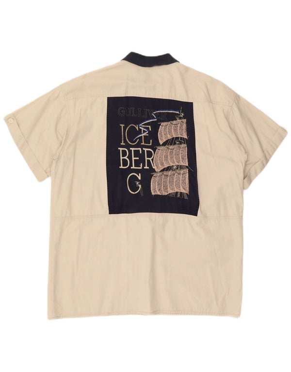 Damska koszulka z krótkim rękawem Iceberg z grafiką IT 48 XL, beżowa, bawełniana w bloki kolorów