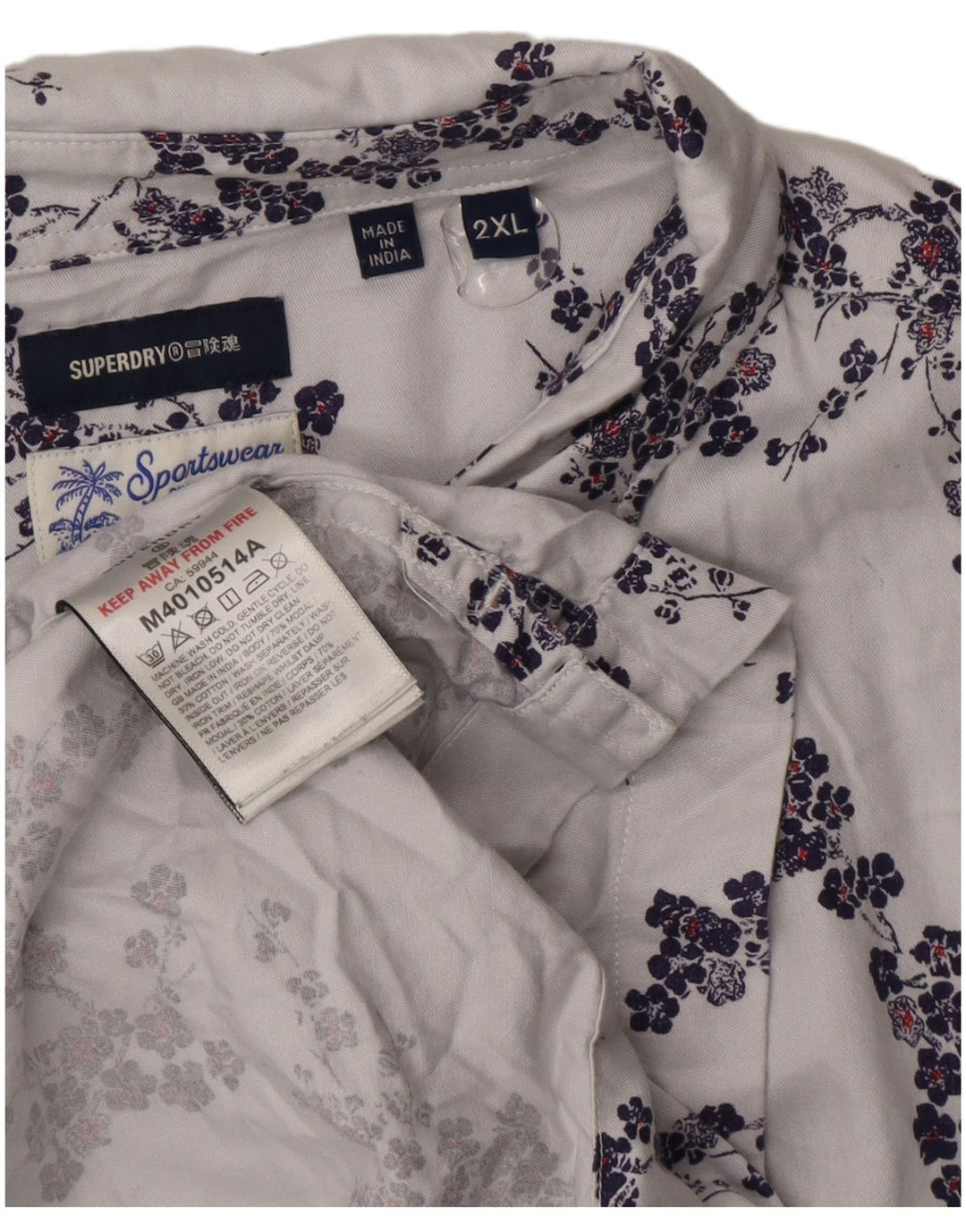 Męska koszula z krótkim rękawem Superdry 2XL, szary, kwiatowy, modal