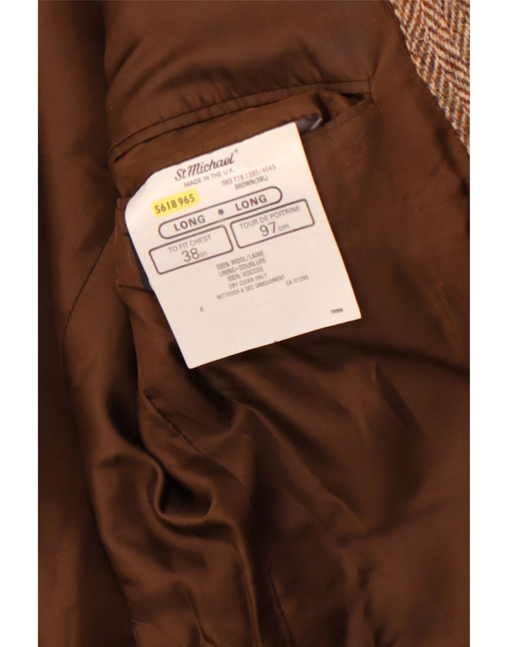 Męska marynarka zapinana na 2 guziki ST MICHAEL UK 38 Średni brązowa wełna w jodełkę