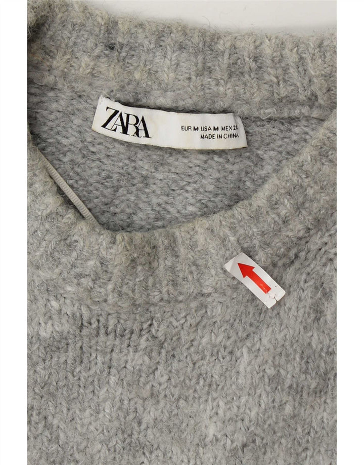 Damski sweter oversize z wycięciem pod szyją Zara UK 14 Średni szary akryl