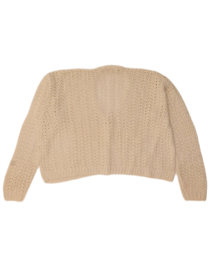 Sweter damski w stylu vintage, krótki kardigan UK 14, średni biały