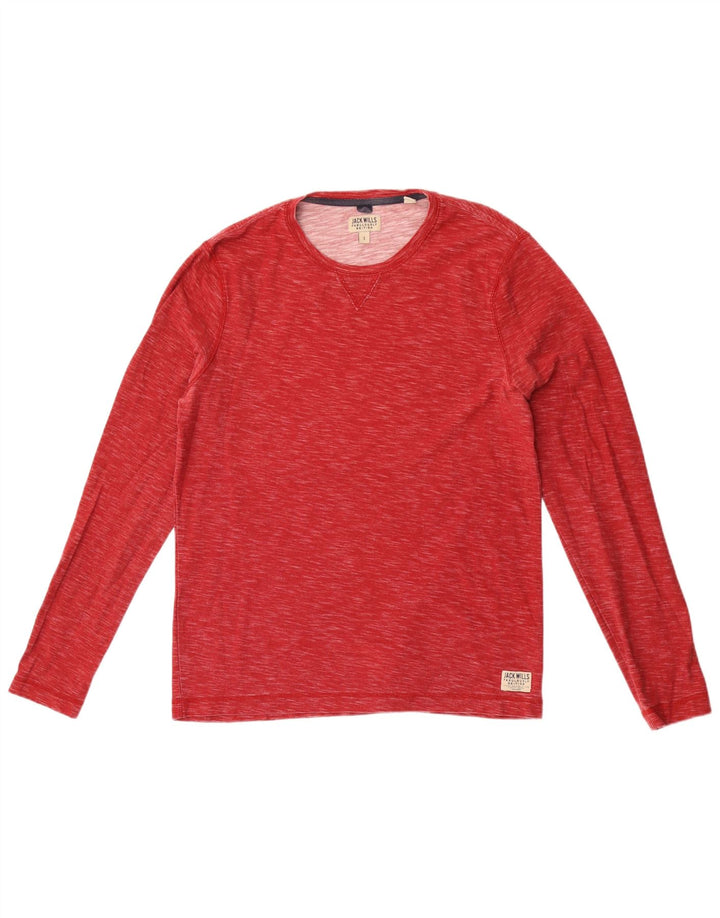 Jack Wills Męski top z długim rękawem, mały, czerwony, nakrapiany, bawełniany
