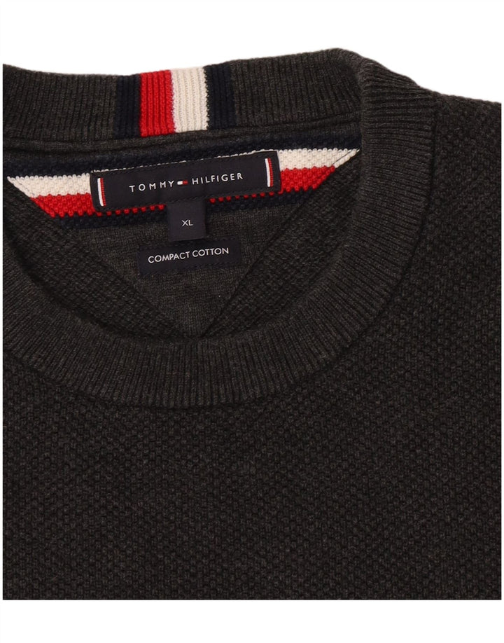 Męski sweter z okrągłym dekoltem Tommy Hilfiger XL, szary, bawełniany
