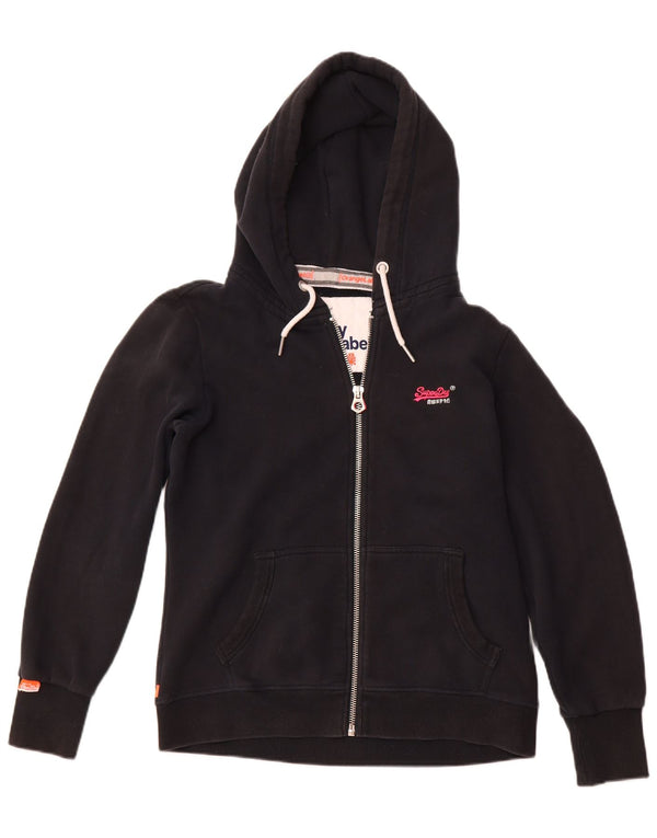 SUPERDRY Damski sweter z kapturem i zamkiem UK 16, duży, granatowy, bawełniany