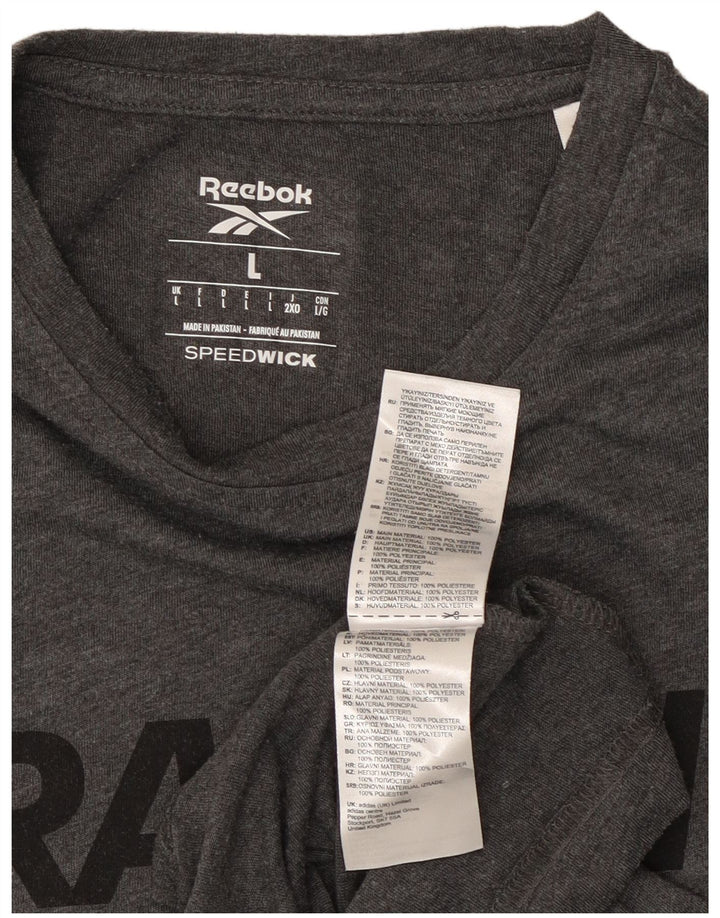 Męski T-shirt Reebok o regularnym kroju z grafiką, duży, szary, nakrapiany poliester