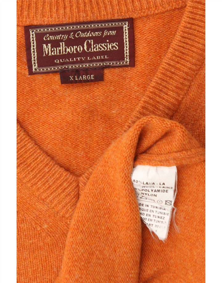 Marlboro Classics Męski sweter z dekoltem w kształcie litery V XL, pomarańczowa wełna
