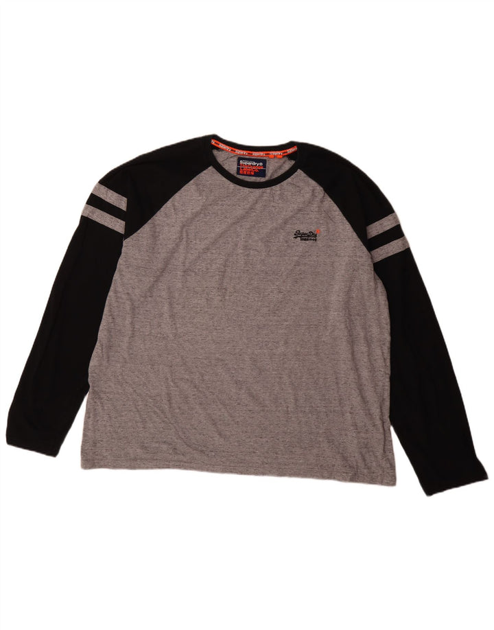 Męski top Superdry z długim rękawem 3XL, szara, bawełniana w bloki kolorów