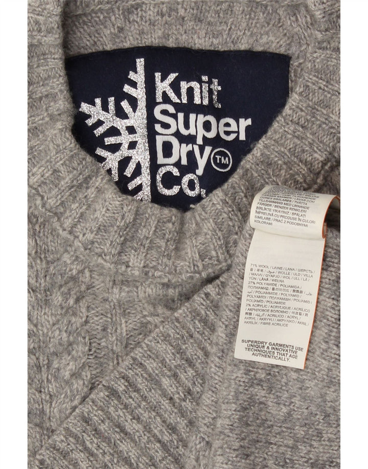 Damski sweter z okrągłym dekoltem Superdry UK 10, mały, szary, wełniany