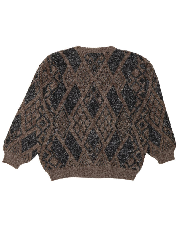 Męski sweter z okrągłym dekoltem w stylu VINTAGE Średni brąz Argyle/diamentowa wełna